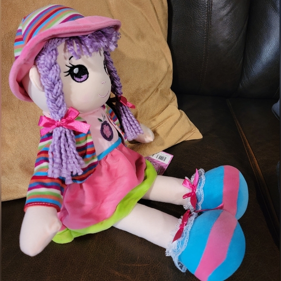 20” Lollipop Dolls Plush Rag Doll Purple Hair Pink Dress Rainbow Outfit NWT - Picture 4 of 7